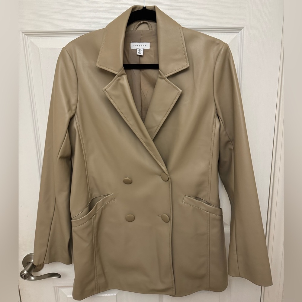 Topshop Beige Faux Leather Blazer